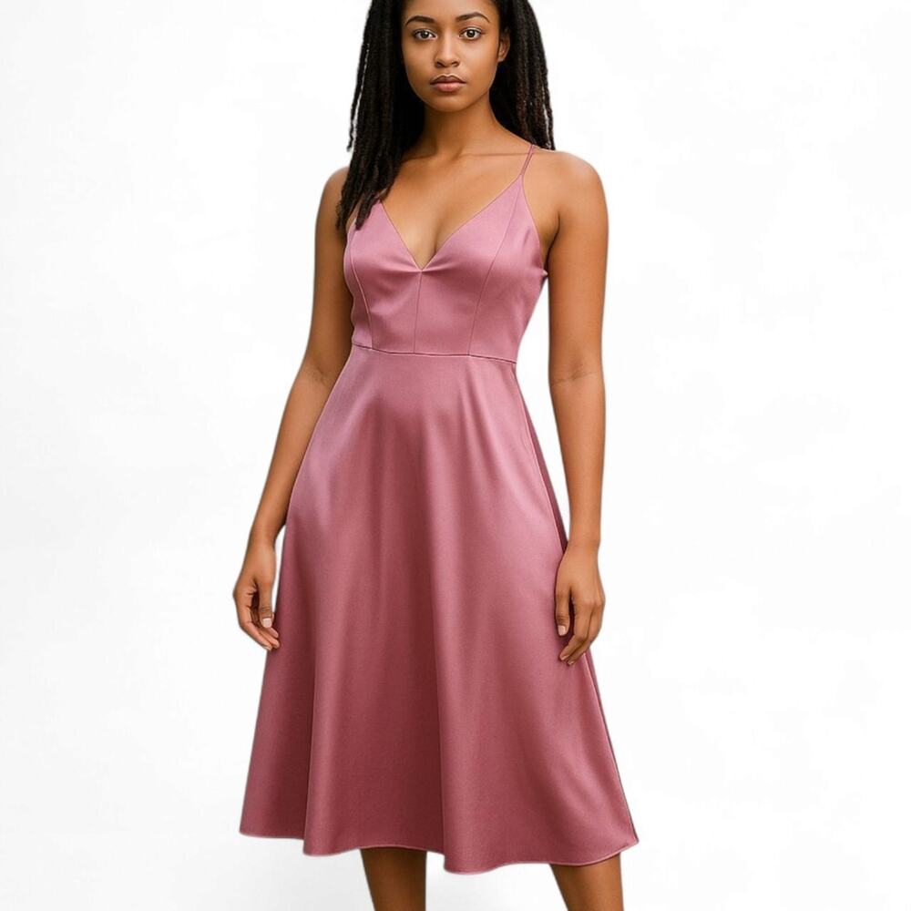 H&M A-line Fit & Flare Cocktail  Midi Dress In Blush Pink Size 10 NWT